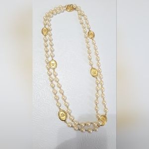 Joan Rivers Faux Pearl Necklace with Bee medallions long